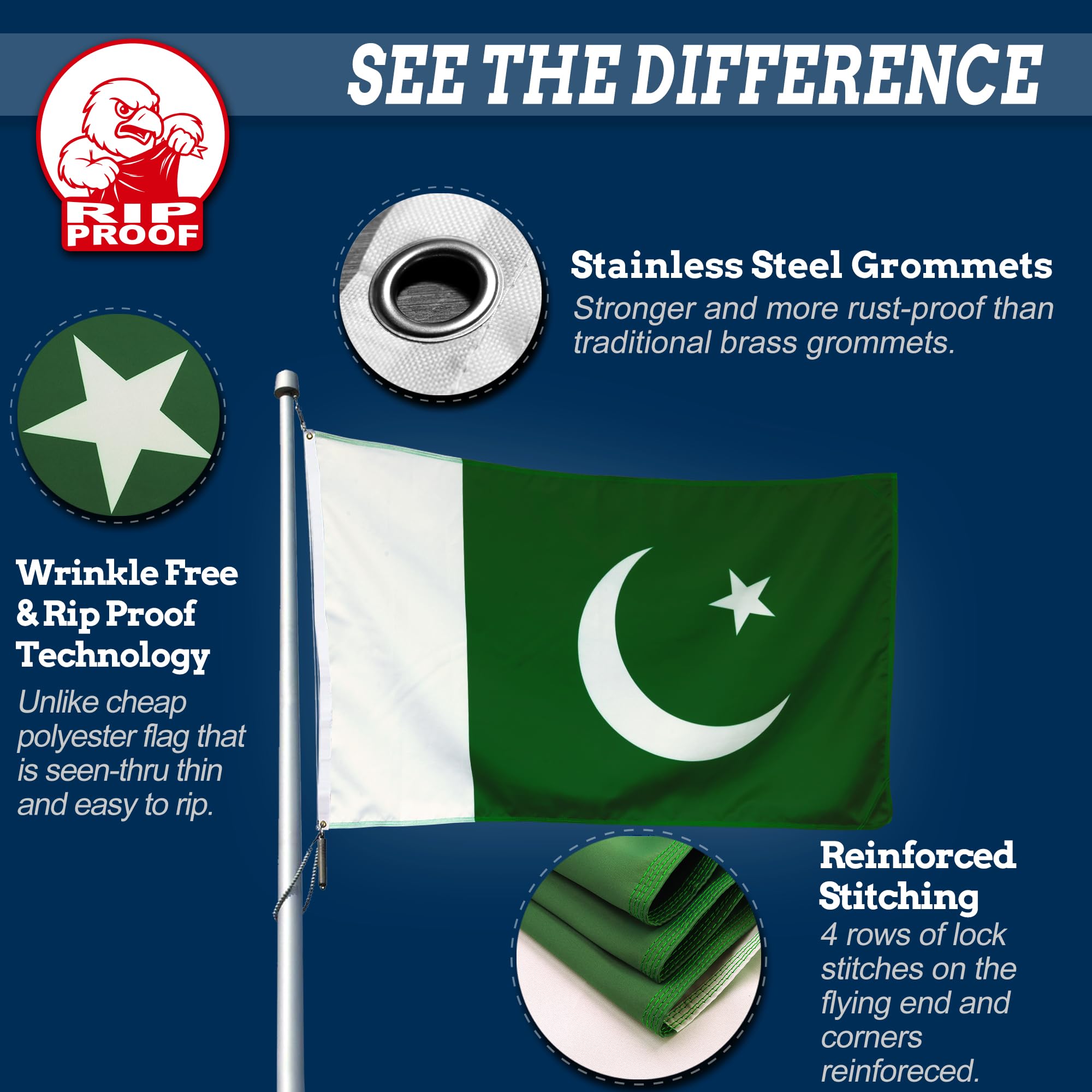 Amazon.com : Anley Rip-Proof Double Sided 3-Ply Pakistan Flag 3x5